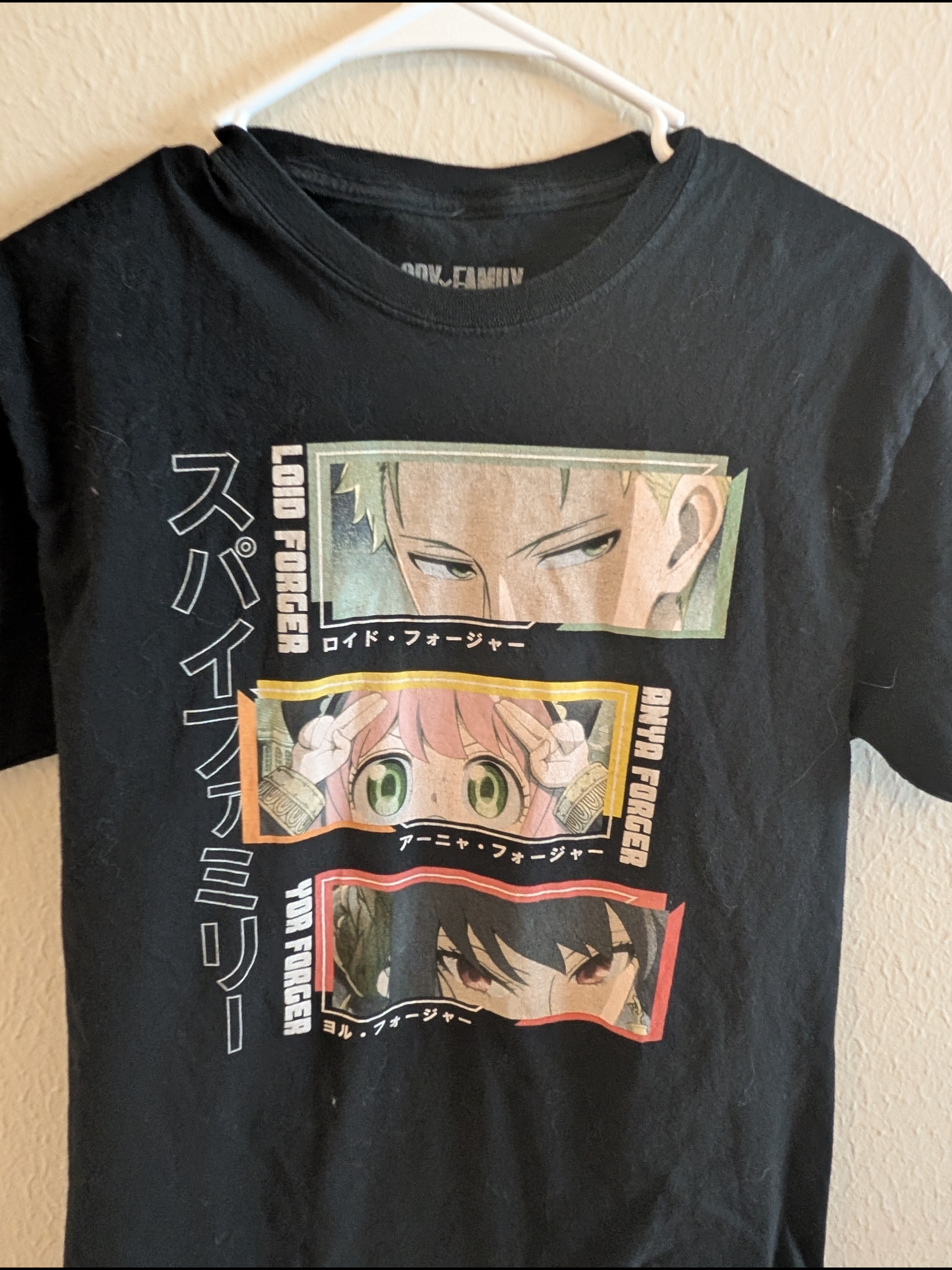Black Spy X Family Graphic Kids Tee  Anime Character Panels